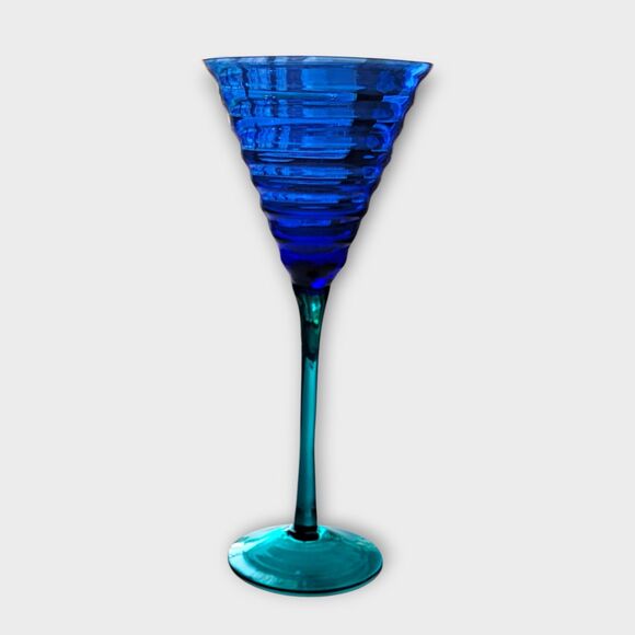 Pier 1 Cobalt Blue Teal Stem Beehive Wine Glasses Water Goblet 2 Pcs 9 Inches - Picture 7 of 12